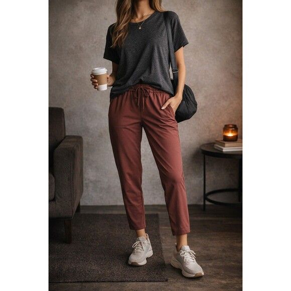 lululemon athletica Pants - Lululemon On The Fly 7/8 Pants Size 6 Rustic Clay High Rise Drawstring Athleisur